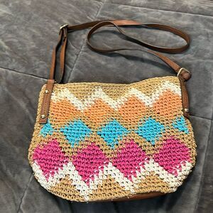 A.N.A. Colorful Woven paper straw Crossbody bag purse adjustable strap